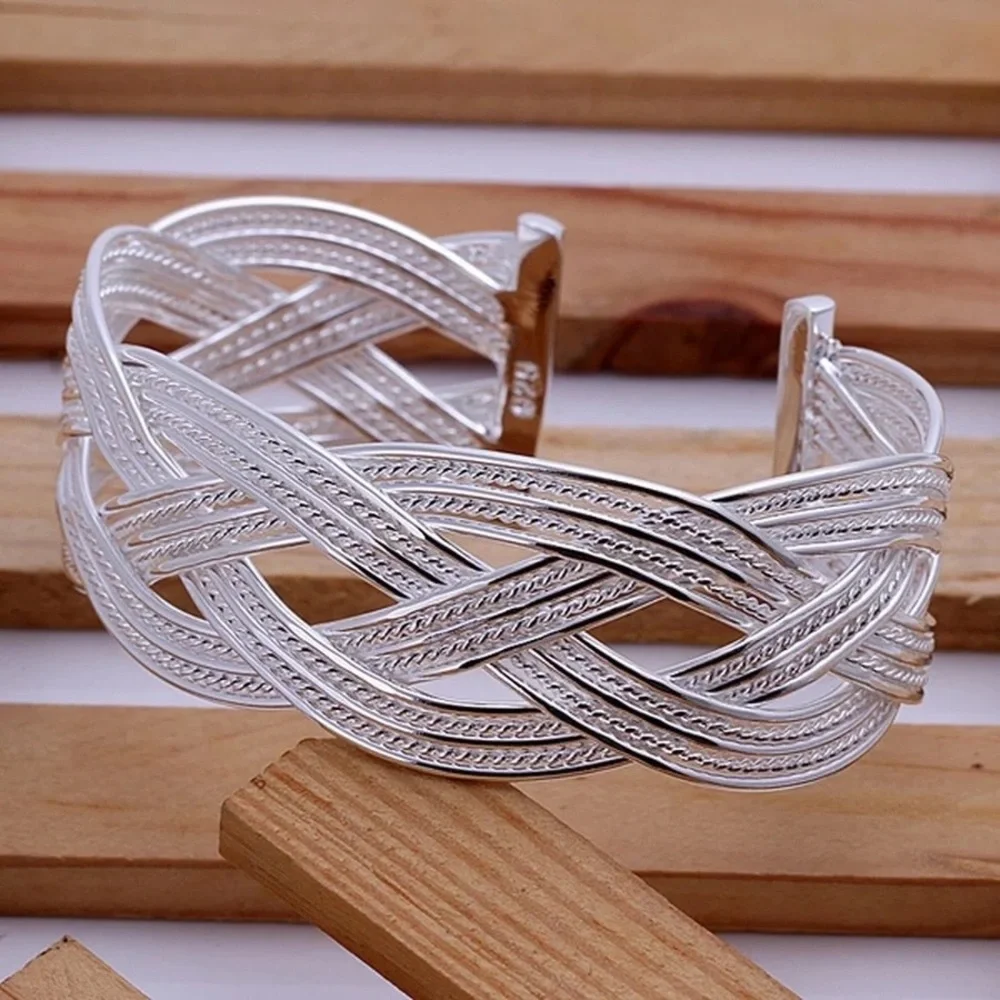 BRAIDED BANGLE BRACELET 925 STERLING SILVER - Picture 2 of 6